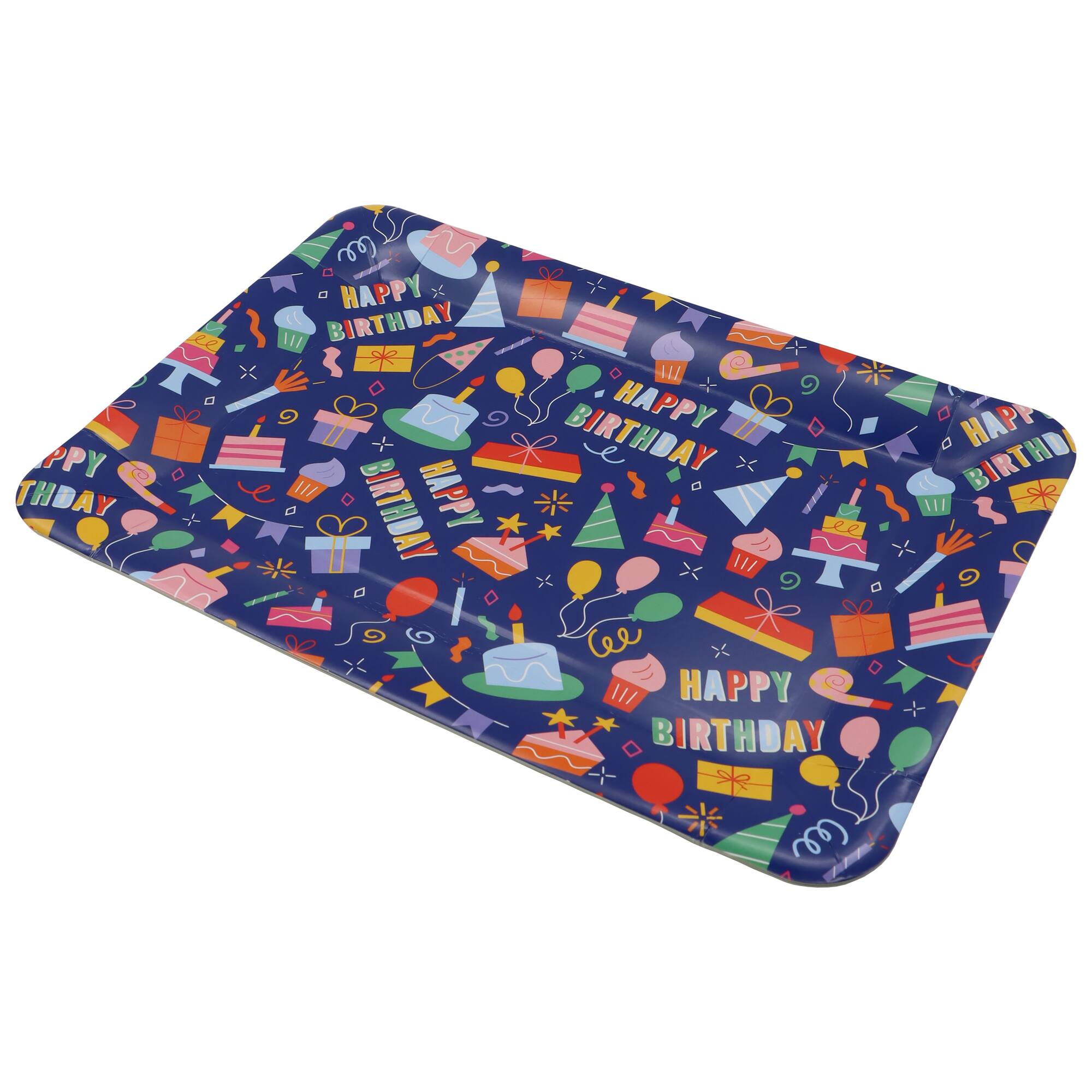 12 Packs: 2 ct. (24 total) 9" x 13" Happy Birthday Blue Paper Serving Trays by Celebrate It™